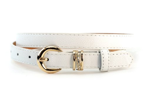 NYFASHION101 Fabulous Skinny Dressy Belt w/Rhinestone Prong LBU270-White-L