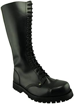 STEELGROUND Unisex Leather 20 Eye Boots Black Box Rock Biker Ultra Resistant