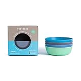 Bobo&Boo Bamboo Kids Bowls, Set of 4 Eco Friendly Toddler Bowls :: Non Toxic & Kid Safe Dishes for Cereal & Soup :: Mix and Match :: Great Gift for Baby Showers & Birthdays, Coastal