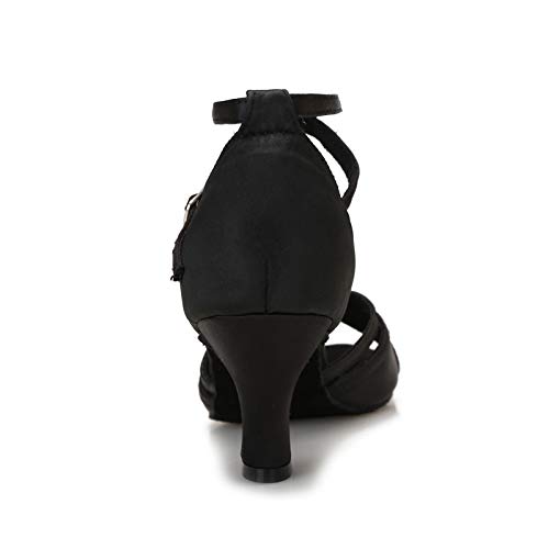 CLEECLI Women's Ballroom Salsa Latin Dance Shoes Adjustable Forefoot Desingn 2.5" Heel ZB11(10,Black-2.5")