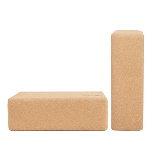 Frenzybird 2 Piece Yoga Blocks , Nature Cork Yoga Blocks,Light weighted, Ideal to Support and Deepen Poses, Improve Strength,Balance and Flexibility in various yoga exercises,Pilates,Workout,Fitness