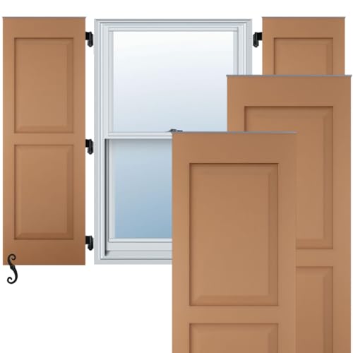 18"W x 80"H Americraft Two Equal Raised Panel Exterior Real Wood Shutters (Per…