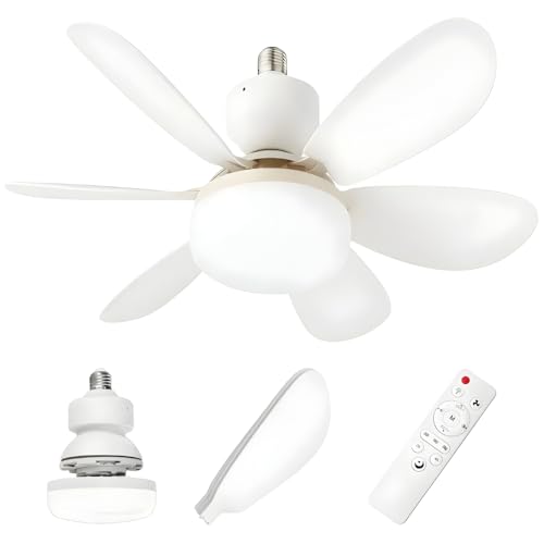 Ventilador com Lâmpada LED Bivolt 60W E27 com Controle Remoto – Silencioso, 3 Velocidades, Luz Fria/Neutra/Quente, Instalação Fácil no Bocal
