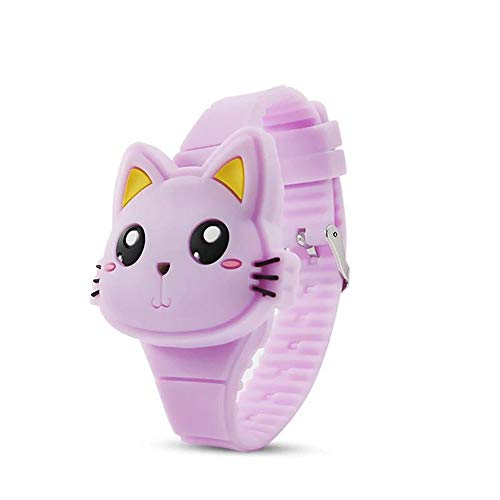 MINILUJIA Kids Boys Girls Digital Watch Cute Rabbit Cat Clamshell Design Led Sport Watch (cat Purple)