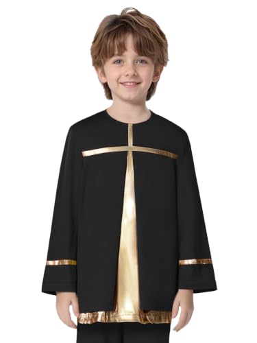 FEESHOW Kids Boys Liturgical Praise Dance Pullover Tops Metallic Shiny Long Sleeve Worship Dance Tunic Shirts Dancewear Black 10 Years at Amazon