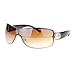 Womens Elegant Rimless Shield Wrap Luxury Designer Sunglasses Gold - Brown