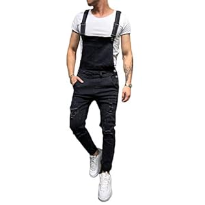 Men’s Denim Bib Overalls Fashion Ripped Jeans Slim Jumpsuit with Pockets www.denim.fit