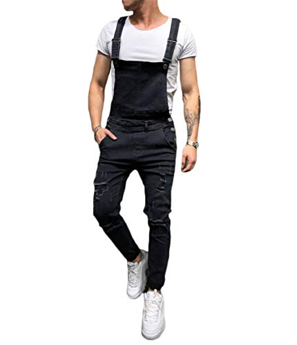 Men’s Plus Size Knee Length Ripped Denim Bib Overalls Shorts www.denim.fit 2