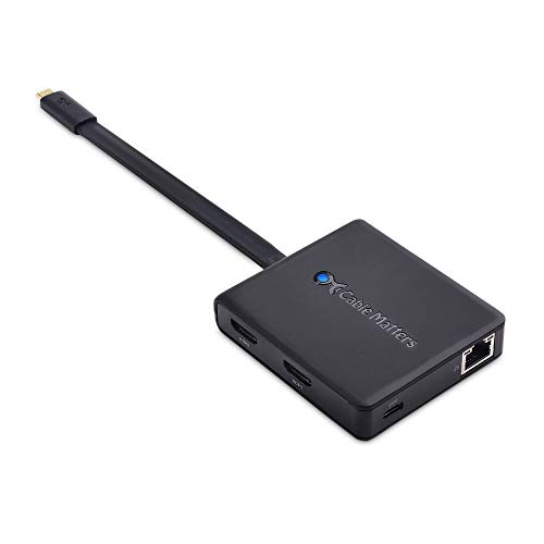 Cable Matters Dual Monitor USB C Hub (USB C Dock) with 2X 4K HDMI, 2X USB 2.0, Ethernet, and 60W Charging - Thunderbolt 3 Port Compatible for Windows, Support One External Display with MacBook Pro