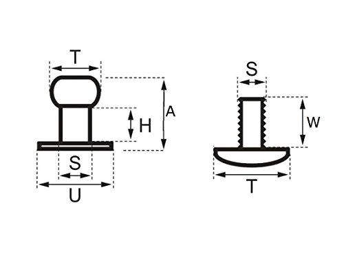 15 Sets, Copper Head, Button Stud Screw back Spots for Leather, base:9mm (11/32 inch), head:8mm (5/16 inch), height(without screw): 9mm (11/32 inch)