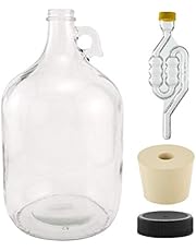North Mountain Supply - 1G-38-ST-TB-1 1 Gallon Glass Fermenting Jug with Handle, 6.5 Rubber Stopper, Twin Bubble Airlock, Black Plastic Lid (Set of 1)