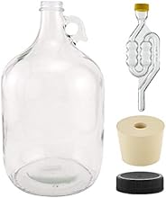 North Mountain Supply - 1G-38-ST-TB-1 1 Gallon Glass Fermenting Jug with Handle, 6.5 Rubber Stopper, Twin Bubb