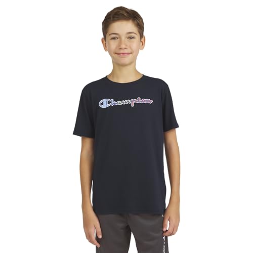 Champion Boys Graphic T-Shirt for Kids Short Sleeve Crewneck Cotton Blend Tee Shirts Dark Navy at Amazon