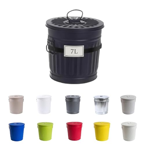 Home&Decorations Rubbish Bin Vintage Laundry Bin with Carry Handles Matt Black Diameter 21.5 cm Height 21.5 cm