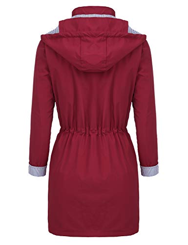 FISOUL Windbreaker Raincoats Waterproof Lightweight Rain Jacket Outdoor Hooded Women's Trench Coats Dark Red S