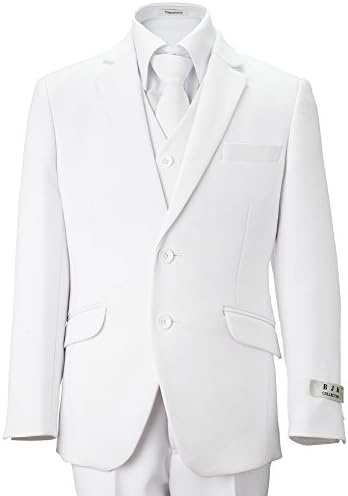 BJK Collection Little Boys' White Communion and Wedding 2 Button Suit 5 Piece 6 White