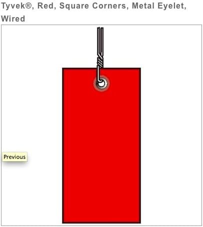 SHIPPING TAG, TYVEK, RED, SZ#5, BOX OF 1000, SQ. CORNERS, MTL. EYELET, WIRED