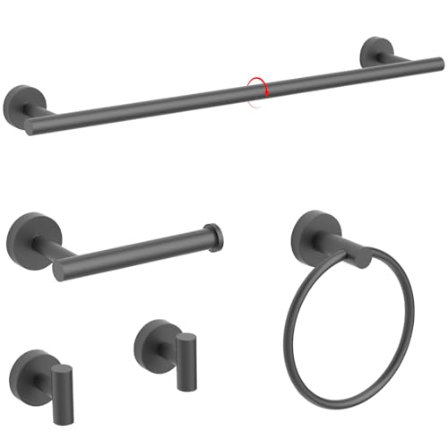 sunzone Bathroom Accessories Set, 5 Pieces Towel Bar, 60 cm Towel Bar, Towel Ring, Bathrobe Towel Hook, Toilet Paper Holder, 304 Stainless Steel, Black