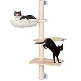 Pedy Cat Activity Tree with Scratching Post, Sisal Cat Tree House and Climbing Tower with Perch, Cat Tree Wall with Hammock, 3 Story Cat Condo Great for Kitty and Kitten