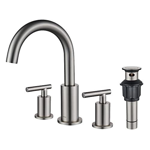 FORIOUS Brushed Nickel Bathroom Faucet 3 Pieces with Metal Drain Assembly, 8 inch Widespread ...