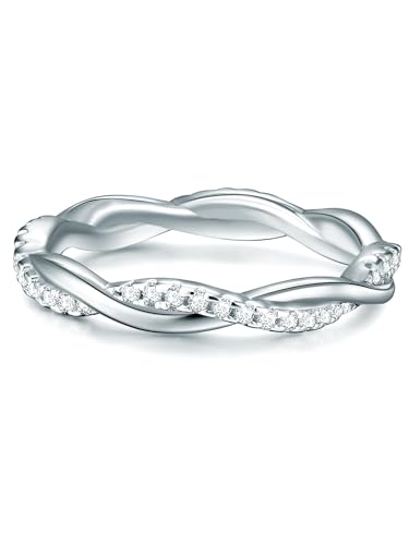 Trilani Damen-Ring Verlobungsring Sterling Silber mit Zirkonia weiß in Brilliant-Schliff - Wickelring mit Stein Trauring geschwungen