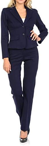 Sweethabit Womens Classic Wear to Work Solid Pants Suit Set(3020set) (Small, 3108-3107_Navy)
