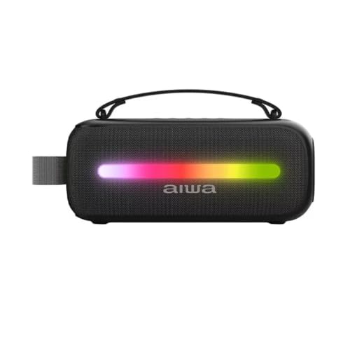 Aiwa Bocina Portátil Bluetooth AWS40BT con 12W de Potencia, Micrófono Inalámbrico para Karaoke, Luces RGB, Batería 6.5H, USB-C, Sonido Envolvente y Diseño Ideal para Fiestas y Reuniones