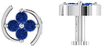 BuyByClick 925 Sterling Silver Nosepin Stud with White Gold Plated Beautiful Blue Swarovski Crystals For Women