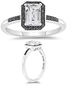 Vogati 0.10 Cts Black Diamond & 1.30 Cts AAA White Topaz Ring in 10K White Gold