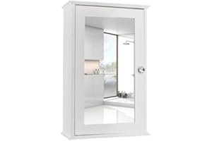 Karl home Wooden Medicine Cabinet White Wall Mounted Bathroom Cabinet with Single Mirror Door & Adjustable Shelves for Bathroom, Living Room, Entryway
