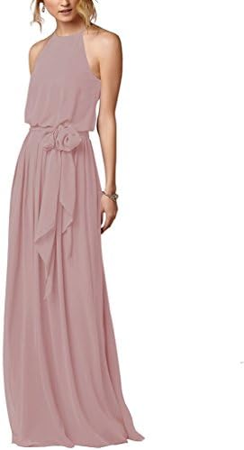 Amore Bridal Flowy Simple Beach Boho Dress Halter Long Bridesmaid Gown