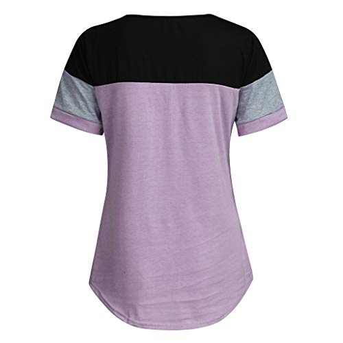 Yezijin Women Summer Color Block Short Sleeve Tunic Tee Shirt Casual Tops Blouse Sexy Wear 2019 Under 10 Dollars Purple