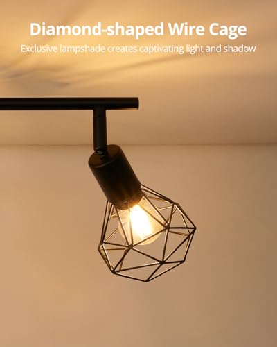 Gr4tec Spot Lights Ceiling 4 Way, Retro Kitchen Lights Ceiling E14, Black Ceiling Light Fittings, Adjustable Wire Cage Spotlights Bar for Hallway Bedroom Living Room, Bulb Not Included