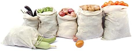 Beddify 100% Cotton Set of 6 Reusable Fridge Storage Bags for Vegetables and Fruits (2 Small, 2 Medium & 2 Large Size Bag)