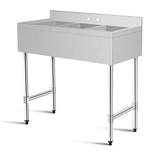 Giantex 3 Compartment Sink Kitchen Prep & Utility Sink Heavy Duty Stainless Steel Commercial