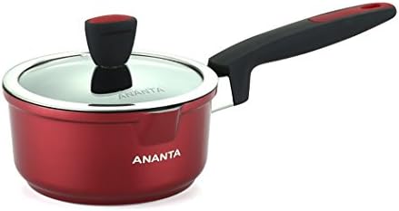 ANANTA Specialty Nonstick Red Saucepan Aluminium Alloy Milk Pan With Glass Lid