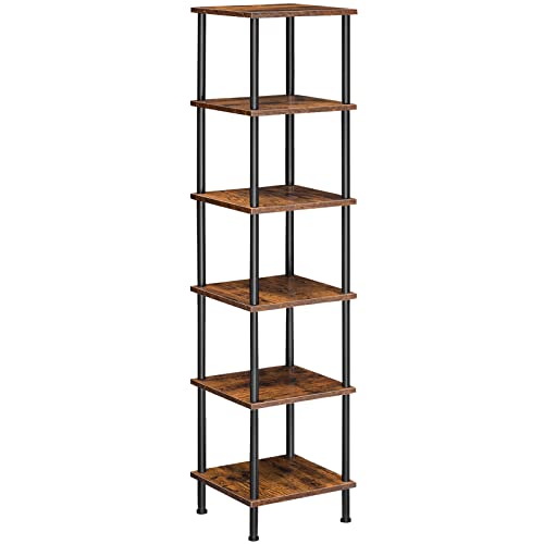 HOOBRO 6 Tier Corner Shelf Stand, Freestanding Corner Shelves for Living Room, Industrial Corner Standing Shelf Unit, Floor Corner Bookshelf for Home Office, Bathroom, Rustic Brown and Black EBF55CJ01