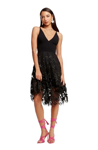 Dress The Population - Vestito da Donna Darleen Senza Maniche 3D Floreale Fit & Flare Midi - Nero - M