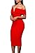 Alvaq Women's Sexy V Neck Off The Shoulder Evening Bodycon Club Midi Dress, Red, Small