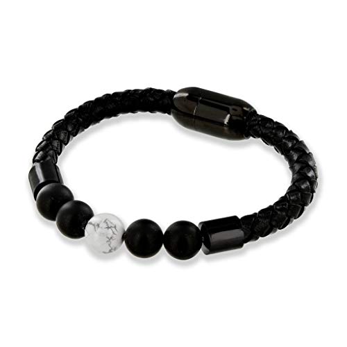 Believe London Onyx & Howlite Gemstone Bracelet Healing Bracelet Chakra Bracelet Anxiety Crystal Natural Stone Men Women Stress Relief Reiki Yoga Diffuser Semi Precious (Howlite & Turquoise 6.5") - Thumbnail 5