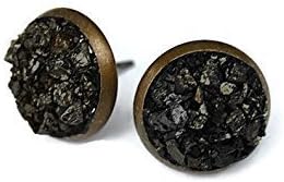 Crushed Black Tourmaline Studs - Boho Raw Mineral Earrings - Black Crystals - Minimalist Rough Stone Jewelry