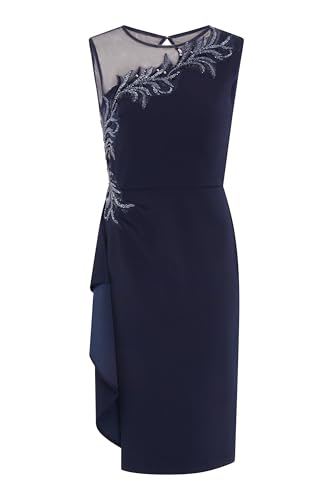 Gina Bacconi Women's Crepe Dress with Beading Detail Cocktail, Navy, 18
