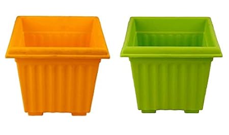 Clastik Square Plastic Pots for Plants, Flower Pots for Home, Window Display, Garden (Multicolor Height 11 Inch Pack 2)
