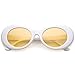 zeroUV - Bold Retro Oval Mod Thick Frame Sunglasses Clout Goggles with Color Tinted Round Lens 51mm (White/Orange)