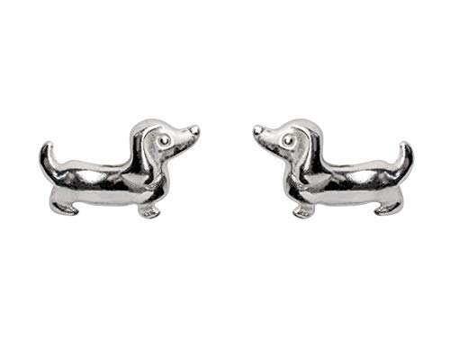 Pair Small 9mm wide Solid 925 Sterling Silver Dachshund Dog Ear Studs