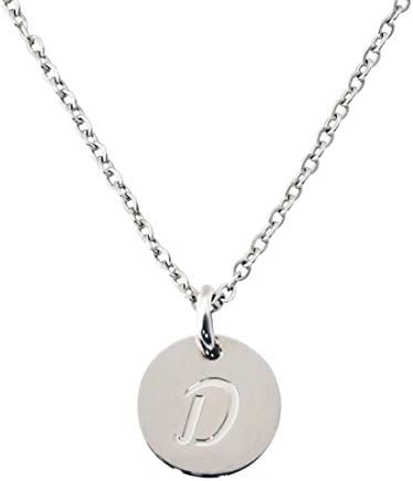 Silver Tone Stainless Steel Initial Neckalce Alphabet Disc Pendant Necklace for Womens Personalized charm Necklace A-Z Letters (D Silver)