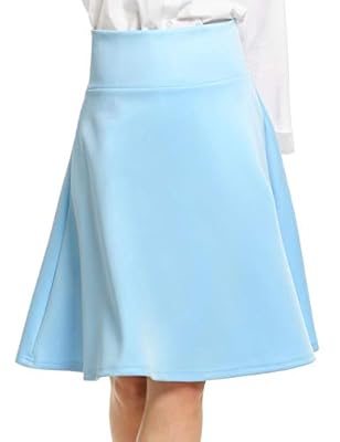ANGVNS Women Casual High Waist Knee Length Big Hem Pleated Solid Zipper Skirt for Office