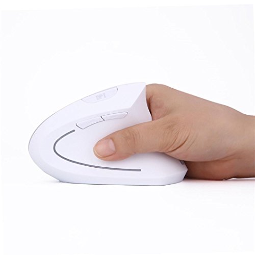2.4G Wireless Mouse, Transer Rechargeable Vertical Ergonomic Optical Mouse with 5 Buttons 3 Adjustable 800/1200 /1600DPI for Computer/PC/Laptop/Notebook (White) - Thumbnail 4