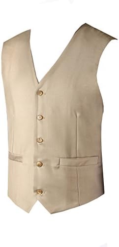 Mens V-Neck Single Breasted Solid Classic Business Suit Dress Vest Waistcoat VS1 (Khaki,XXXL)