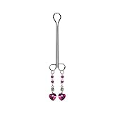 Clit Clamp - Dbl Loop W/Heart Charm & Fuchsia Pink Beads